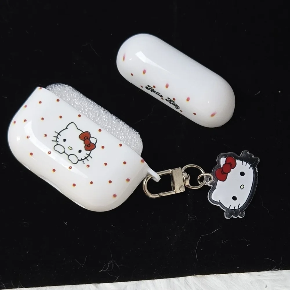 Hello Kitty AirPods Pro Gen 2 Case Red Polka Dot Cat Charm Sanrio Tech Accessory